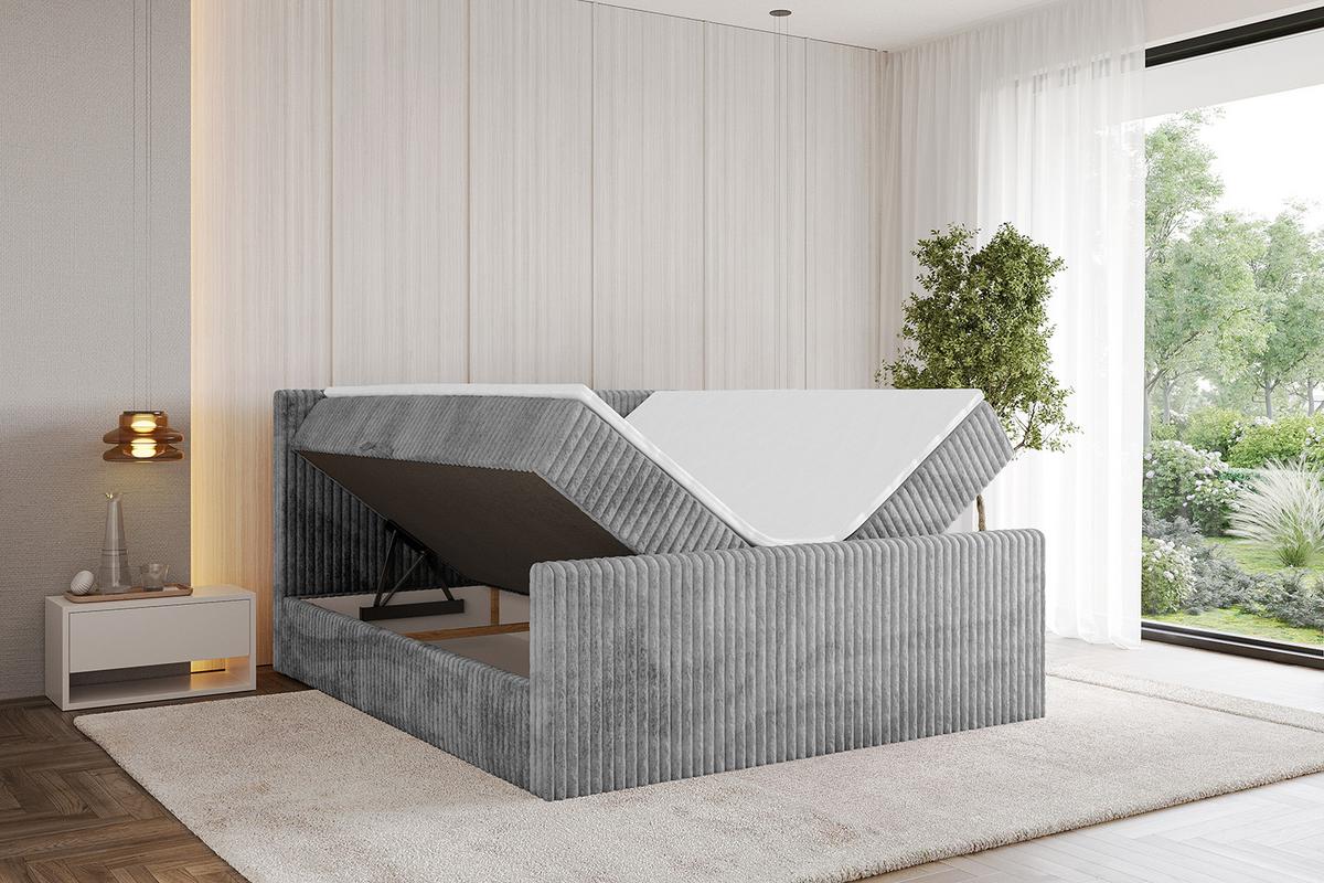 BOXBETT mit Matratze H3 und Lattenrost - TOLO-Z - 140x200 Cord - Hellgrau - Hellgrau, Holzwerkstoff (140/200cm) - ALTDECOR