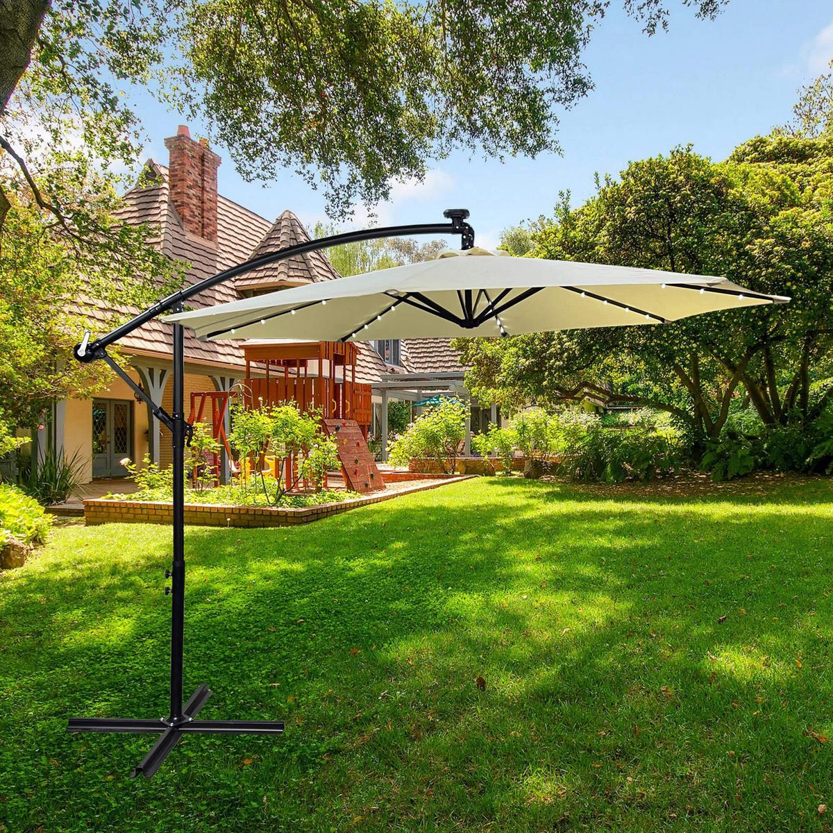 GARTENSCHIRM mit LED, Solar Beige 300/245/300 - Beige, Textil/Metall (300/300cm) - RAUMHIRSCH FURNITURE