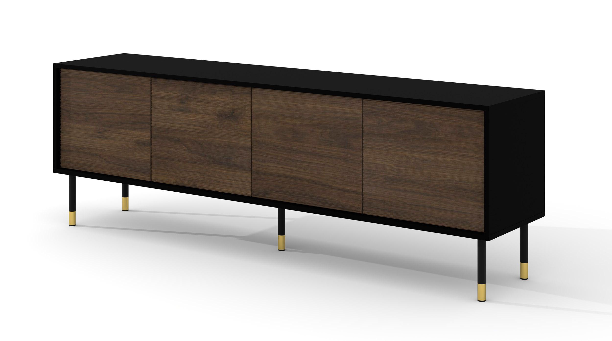 TV LOWBOARD Schwarz, Catania Eiche, Gold 180/60/40 - Schwarz, Holzwerkstoff (180/60/40cm) - RAUMHIRSCH FURNITURE