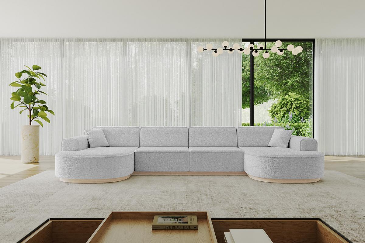 WOHNLANDSCHAFT MARI-U2-v1 - 388x171x83 cm Hellgrau Bouclé - Hellgrau, Holzwerkstoff/Textil (388/83/171cm) - ALTDECOR