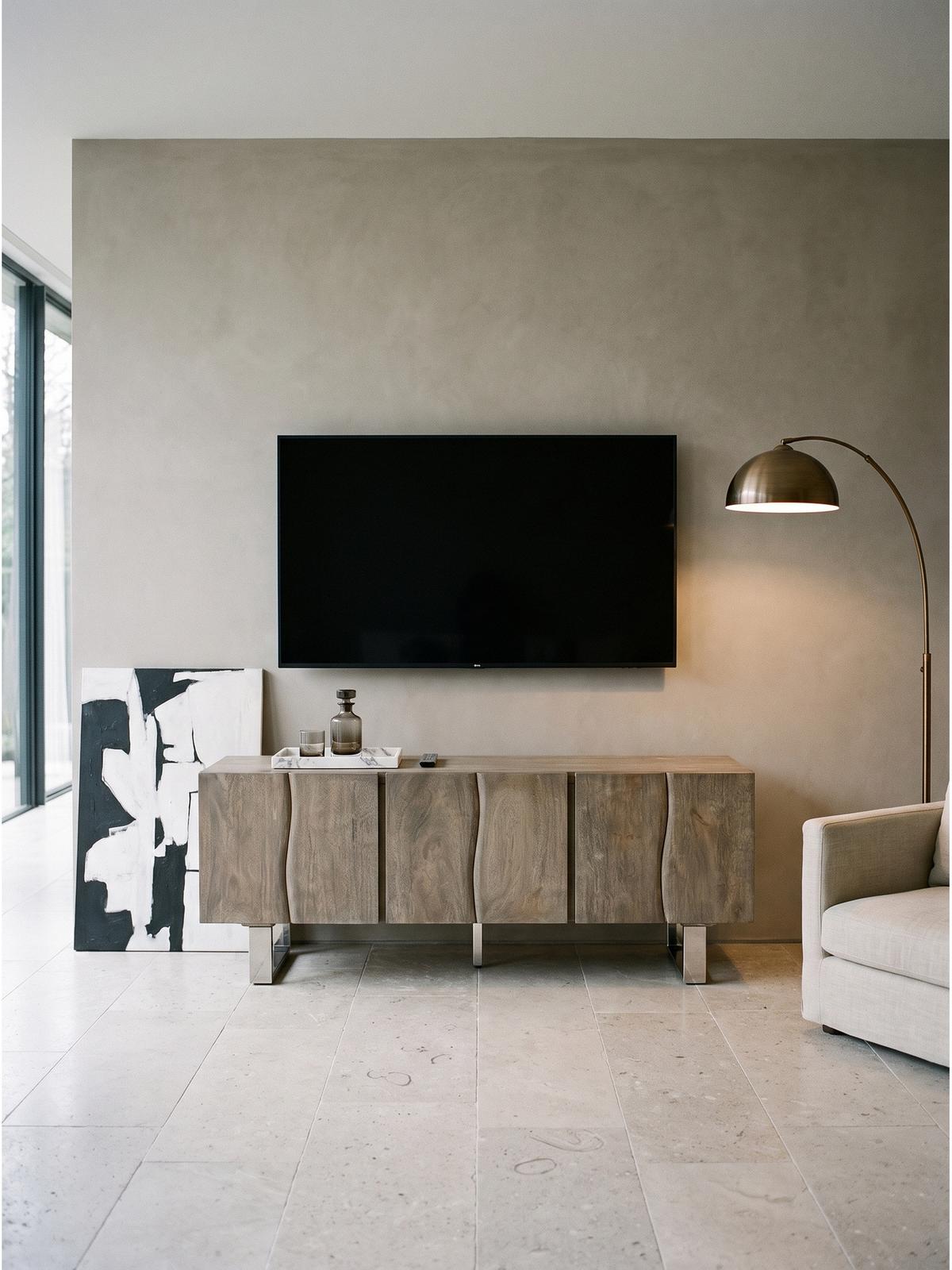 LOWBOARD GRIPSHOLM, Akazie Massivholz, handgefertigt, Akazie-Grau, 160 x 46 x 56 cm - Chromfarben/Grau, Holz/Metall (160/56/46cm) - KADIMA DESIGN