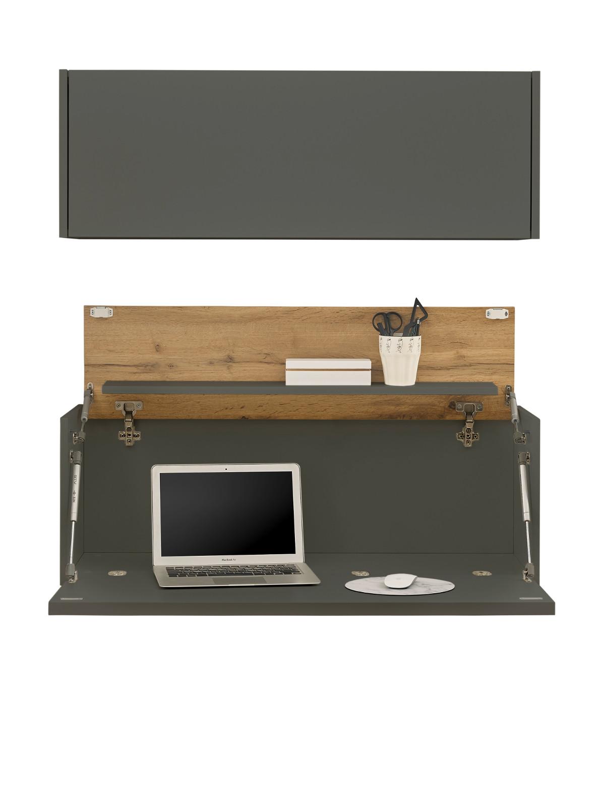 SEKRETÄR Set 2-teilig grau, Eiche Wotan 100 cm, Büromöbelkombination hängend mit Stauraum - Eiche Wotan/Grau, Holzwerkstoff (30/100/170cm) - Furn.Design