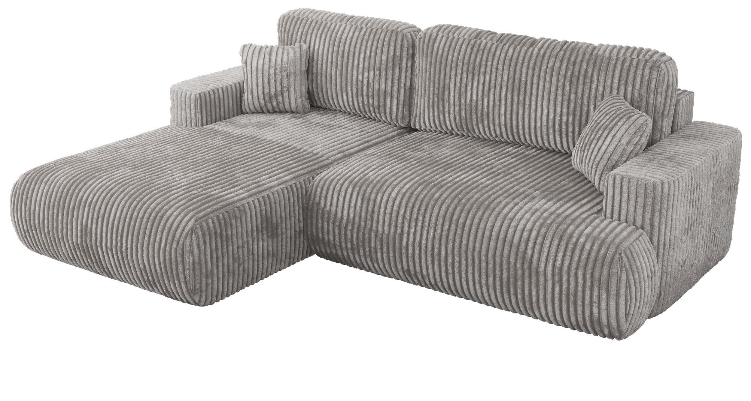 ECKSOFA OVO L Hellgrau Cord - Links Seite - Hellgrau/Schwarz, Kunststoff/Textil (271/195cm) - MKS