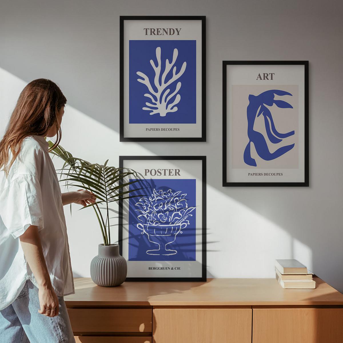BILDER SET 3er Set - 40x60 cm Schwarzer Rahmen - Matisses abstrakte Plakate - Schwarz, Kunststoff (40/60cm) - TULUP