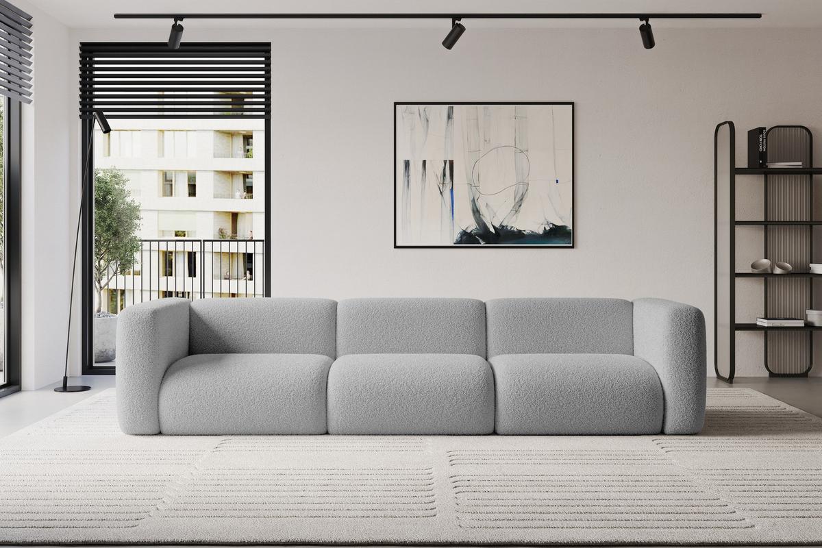 MODULARES Sofa 3-SITZER MIRA-S2 319x89x70 Hellgrau cm Bouclé - Silberfarben/Hellgrau, Holzwerkstoff/Kunststoff (319/70/89cm) - ALTDECOR
