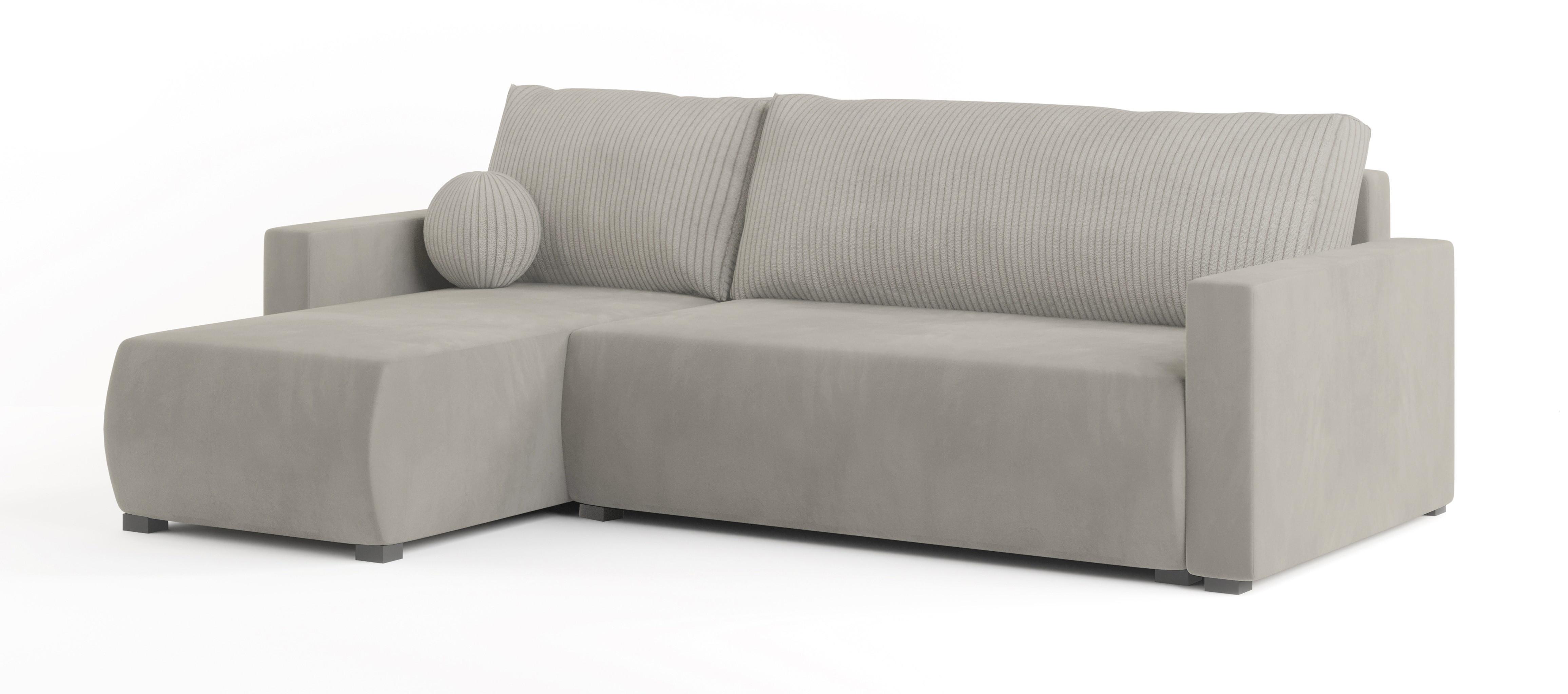 ECKSOFA SORGE Creme Plüsch-Stoff mit Schlaffunktion - Creme, Holz (220/143cm) - MASSENO