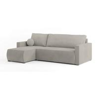 ECKSOFA SORGE Creme Plüsch-Stoff mit Schlaffunktion - Creme, Holz (220/143cm) - MASSENO