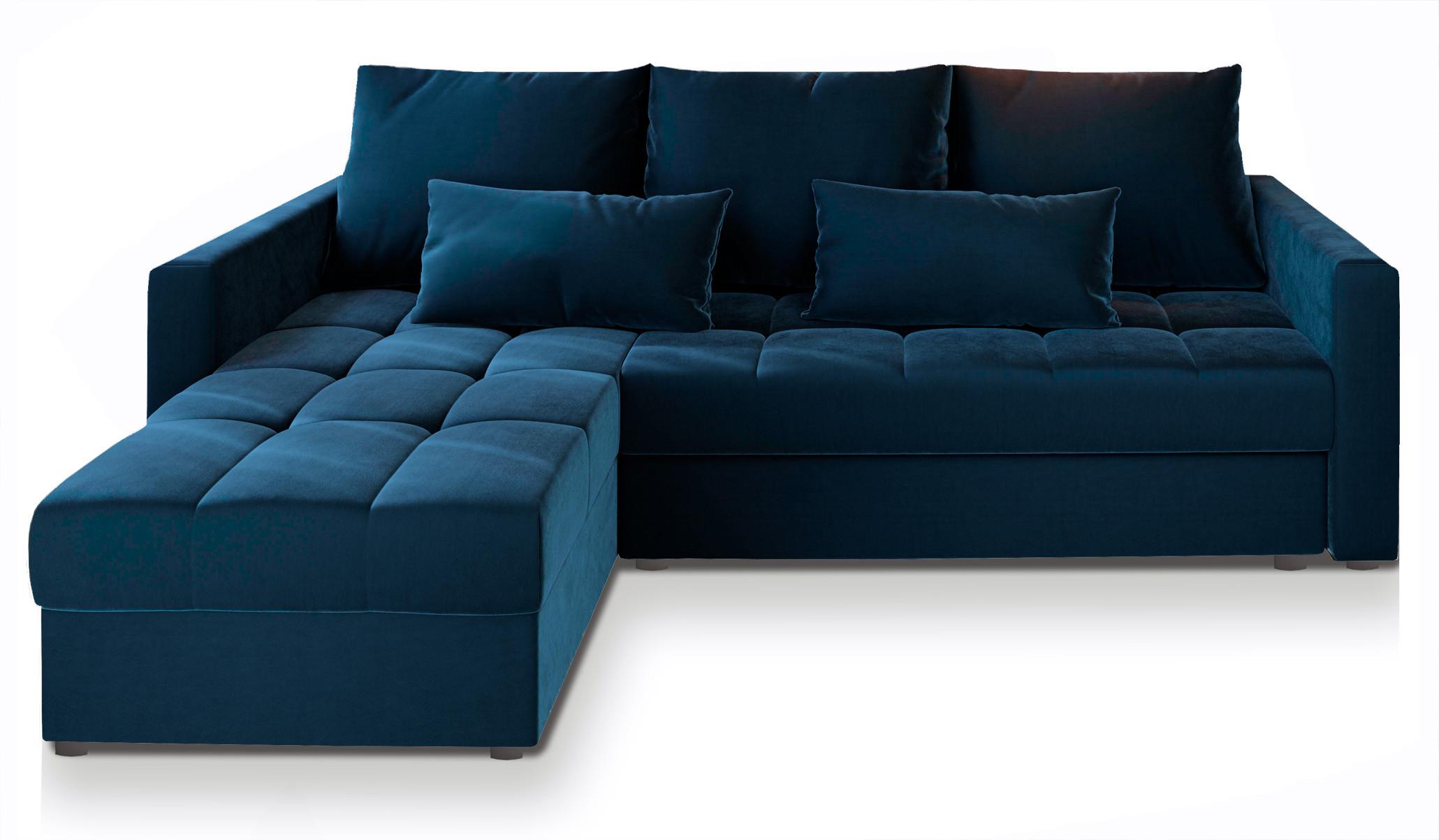 ECKSOFA KOS PIK Blau Plüsch-Stoff mit Schlaffunktion - Blau/Grau, Holz/Kunststoff (220/140cm) - MASSENO