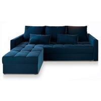 ECKSOFA KOS PIK Blau Plüsch-Stoff mit Schlaffunktion - Blau/Grau, Holz/Kunststoff (220/140cm) - MASSENO