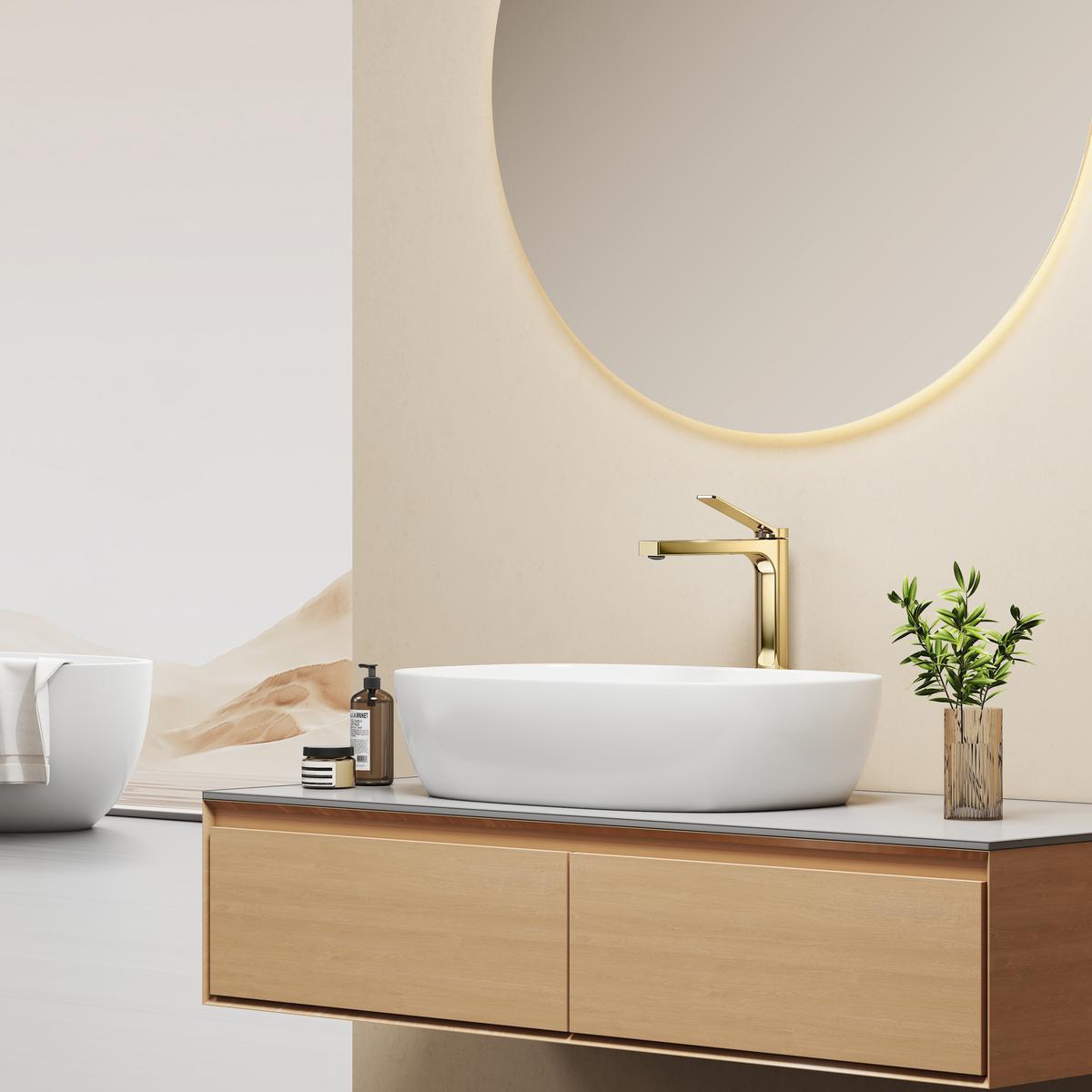 WASCHTISCHARMATUR mit Zertifiziertem Filterelement Champagnergold Hoher Stil - Goldfarben, Metall (23.3/4.6/33.5cm) - EMKE