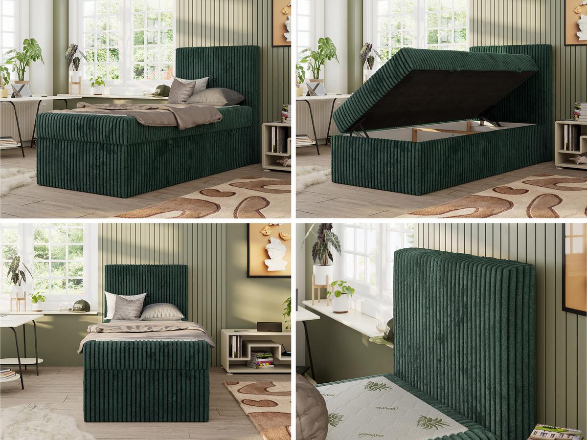 JUGENDBETT TILIO 90/200 - Dunkelgrün - H4 - Rechts Seite - Dunkelgrün, Textil (200/90cm) - MKS