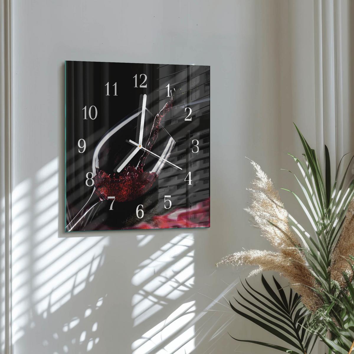 WANDUHR aus Glas 30x30 cm - Wein - Schwarz, Glas (30/30/0.4cm) - TULUP