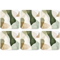 GLASUNTERSETZER 6er-Set Japandi - Abstrakt - Grün Tischuntersetzer 10x10 cm - Dunkelgrün, Naturmaterialien (10/0.2cm) - MuchoWow