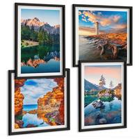 BILDER SET 4er Set - 50x50 cm & 40x60 cm Schwarzer Rahmen - Spiegelung der Felsen in Bergseen - Schwarz, Kunststoff (50/50cm) - TULUP