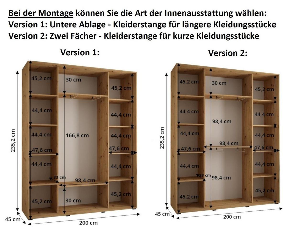 SCHWEBETÜRENSCHRANK 235,2/200/45 2-türig - Kaschmir/Schwarz, Holz/Metall (200/235.2/45cm) - MÖBEL KRYSPOL