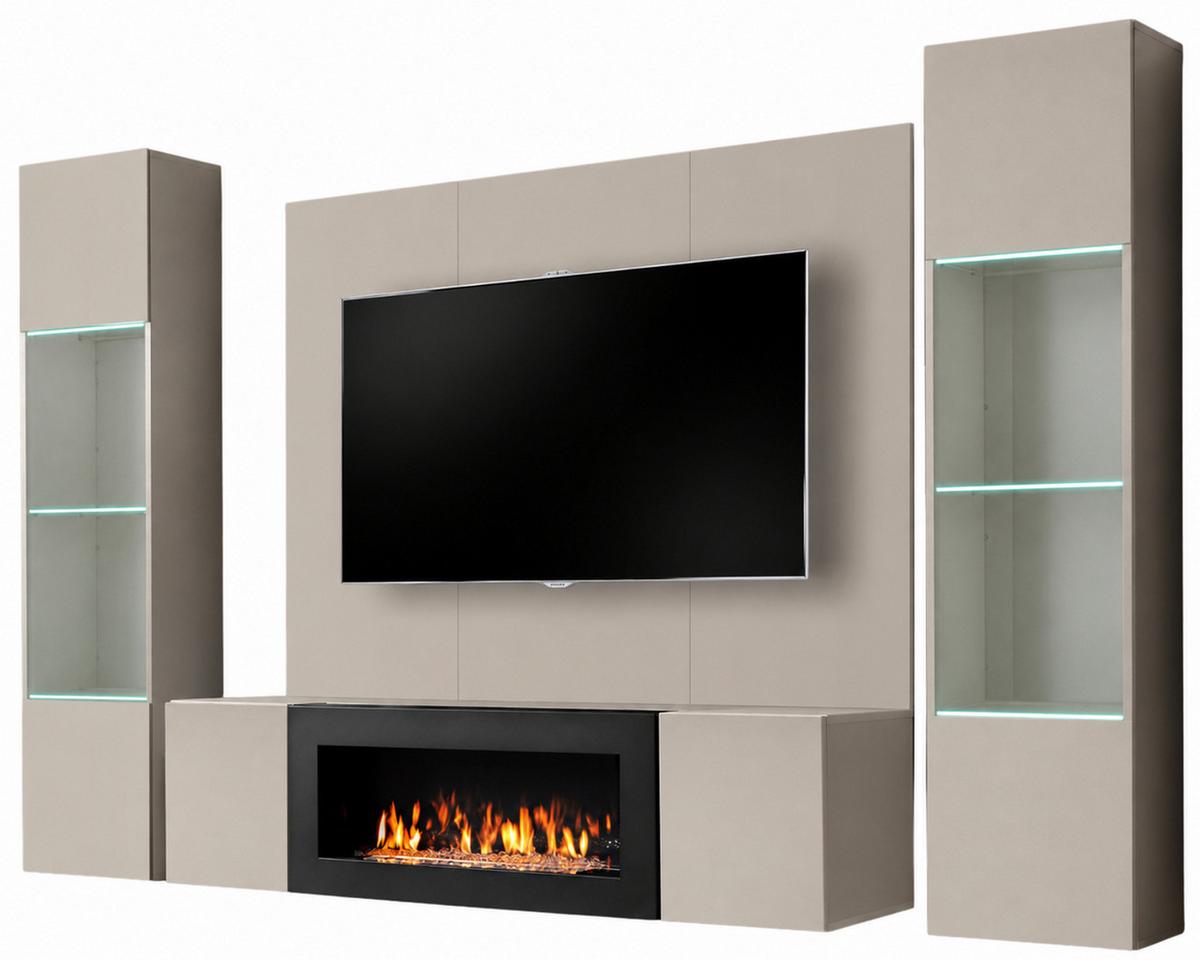 WOHNWAND Kaschmir 4-teilig 260 cm hängend, Anbauwand mit Ethanol Kamin - Kaschmir, Glas/Holzwerkstoff (260/170/40cm) - Inn.Furn