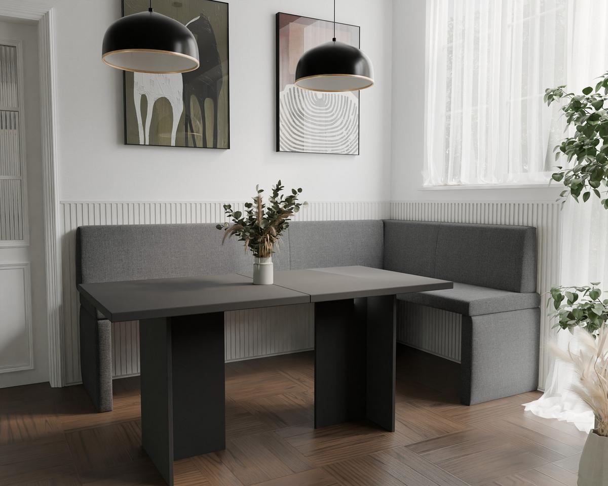 ECKBANK rechts OWEN Webstoff, 142/196 cm Dunkelgrau - Dunkelgrau, Holz/Textil (142/196cm) - Idohome