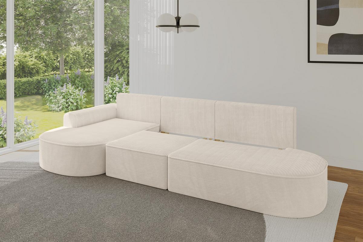 ECKSOFA mit Schlaffunktion Ottomane Links MARI L2-S 368X167X85 Beige Cord - Schwarz/Cappuccino, Holzwerkstoff/Kunststoff (368/167cm) - ALTDECOR