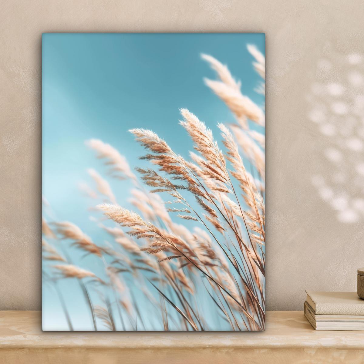 LEINWANDBILD Ziergras - Wind - Hellbraun Room Decor 30x40 cm - Hellblau, Textil (30/40cm) - MuchoWow