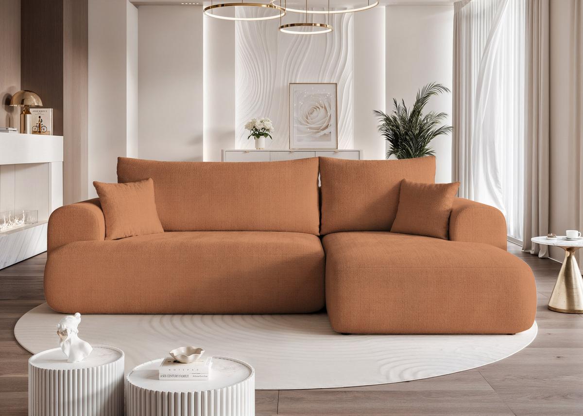 ECKSOFA BLOOM Rechts mit Schlaffunktion und Bettkasten Orange - Orange, Kunststoff/Textil (263/150cm) - Idohome