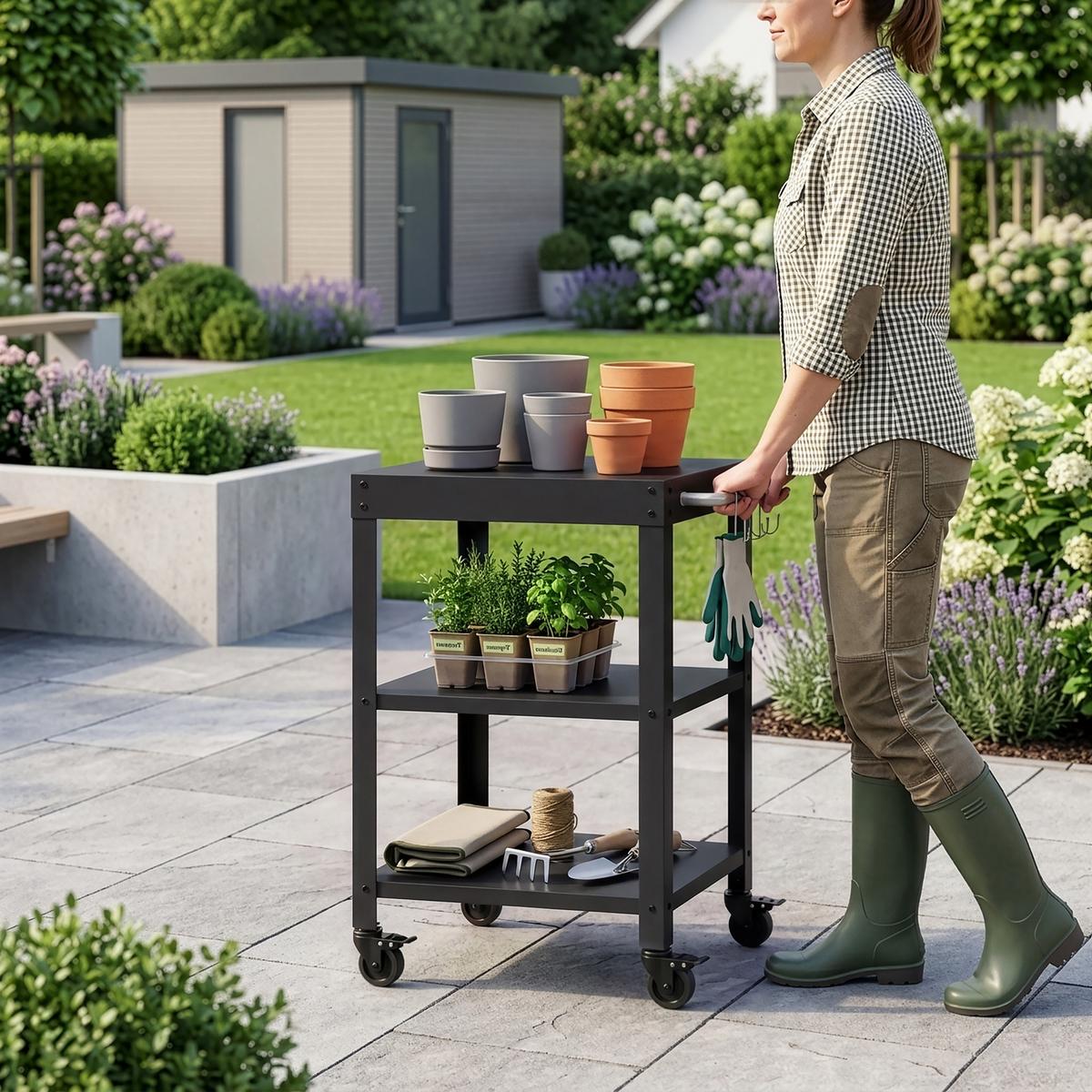 GARTEN-SERVIERWAGEN Bolognano - Schwarz, Metall (50/80.5/50cm) - casa.pro
