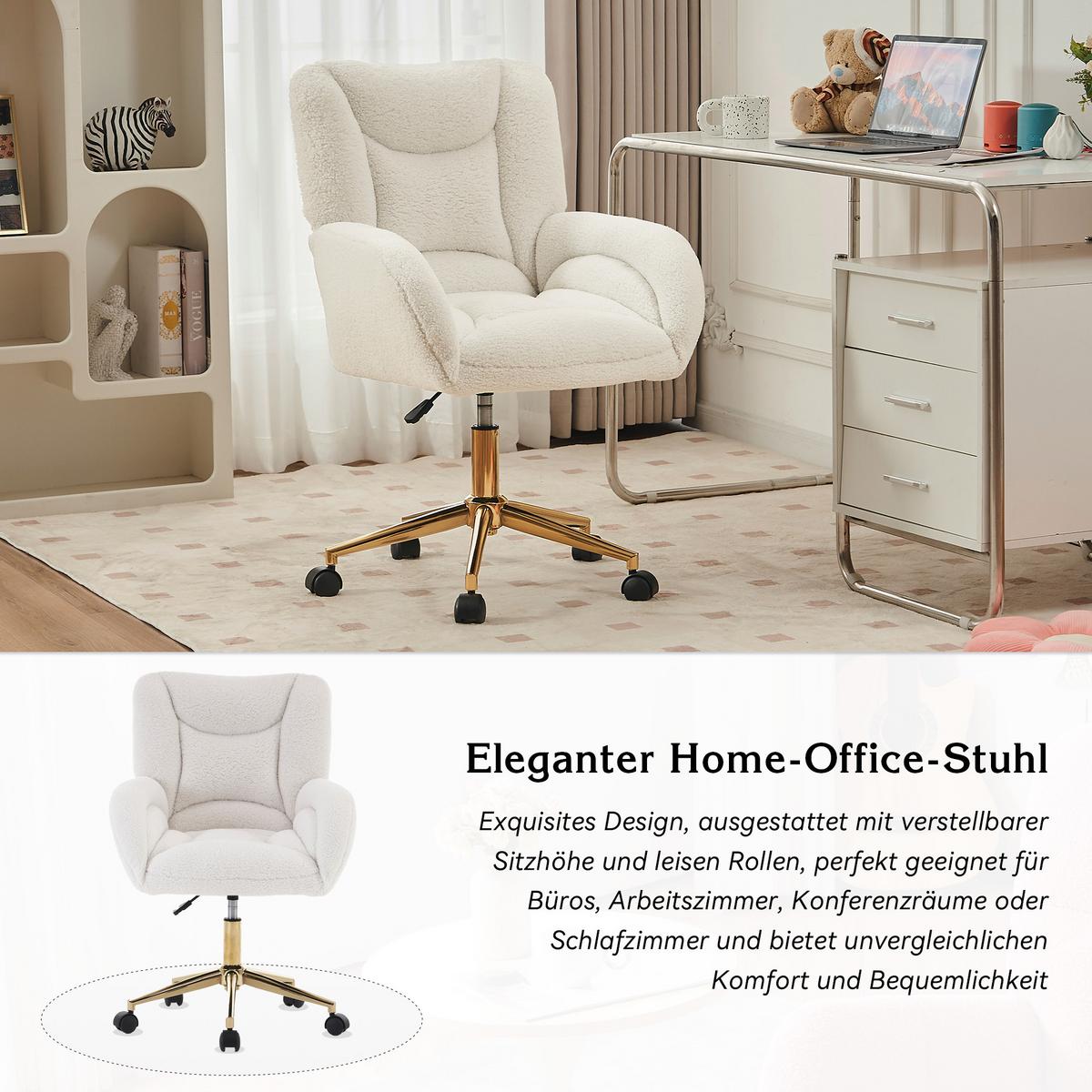 BÜROSTUHL teddy-stoff weiß & gold, höhenverstellbar & 360° drehbar - Weiß, Textil (64/92.5/62cm) - Urban Meuble