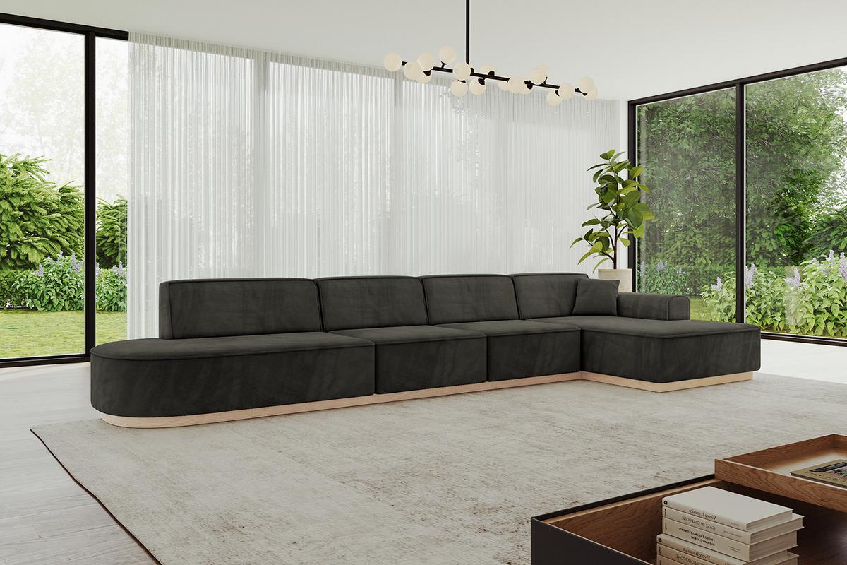 ECKSOFA Ottomane Rechts IREA-L3 - 412x165x80 cm Schwarz - Schwarz, Holzwerkstoff/Textil (412/165cm) - ALTDECOR