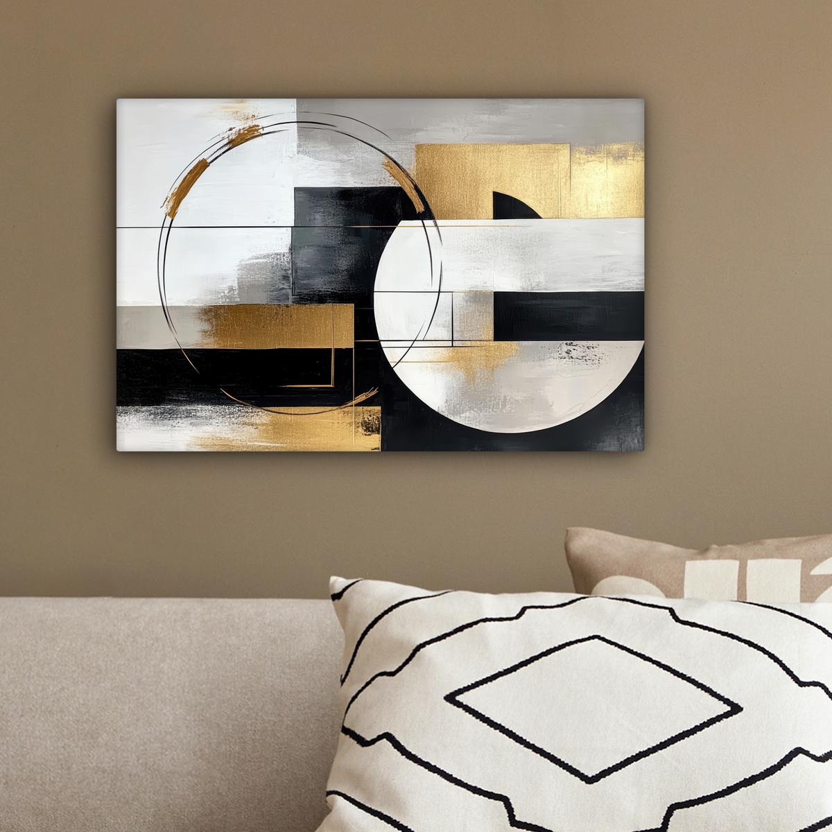 LEINWANDBILD Abstrakt - Gold - Silber - Formen - Ästhetik Deko Schlafzimmer 30x20 cm - Multicolor, Textil (30/20cm) - MuchoWow