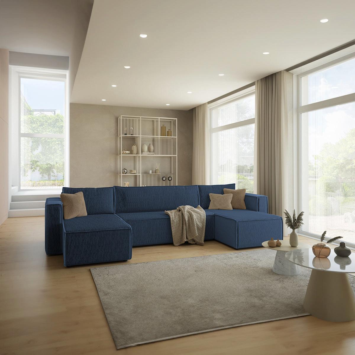 PANORAMASOFA Ezekiel 5 Sitzplätze Blau - Blau, Holz (309/73/145cm) - Petits-meubles