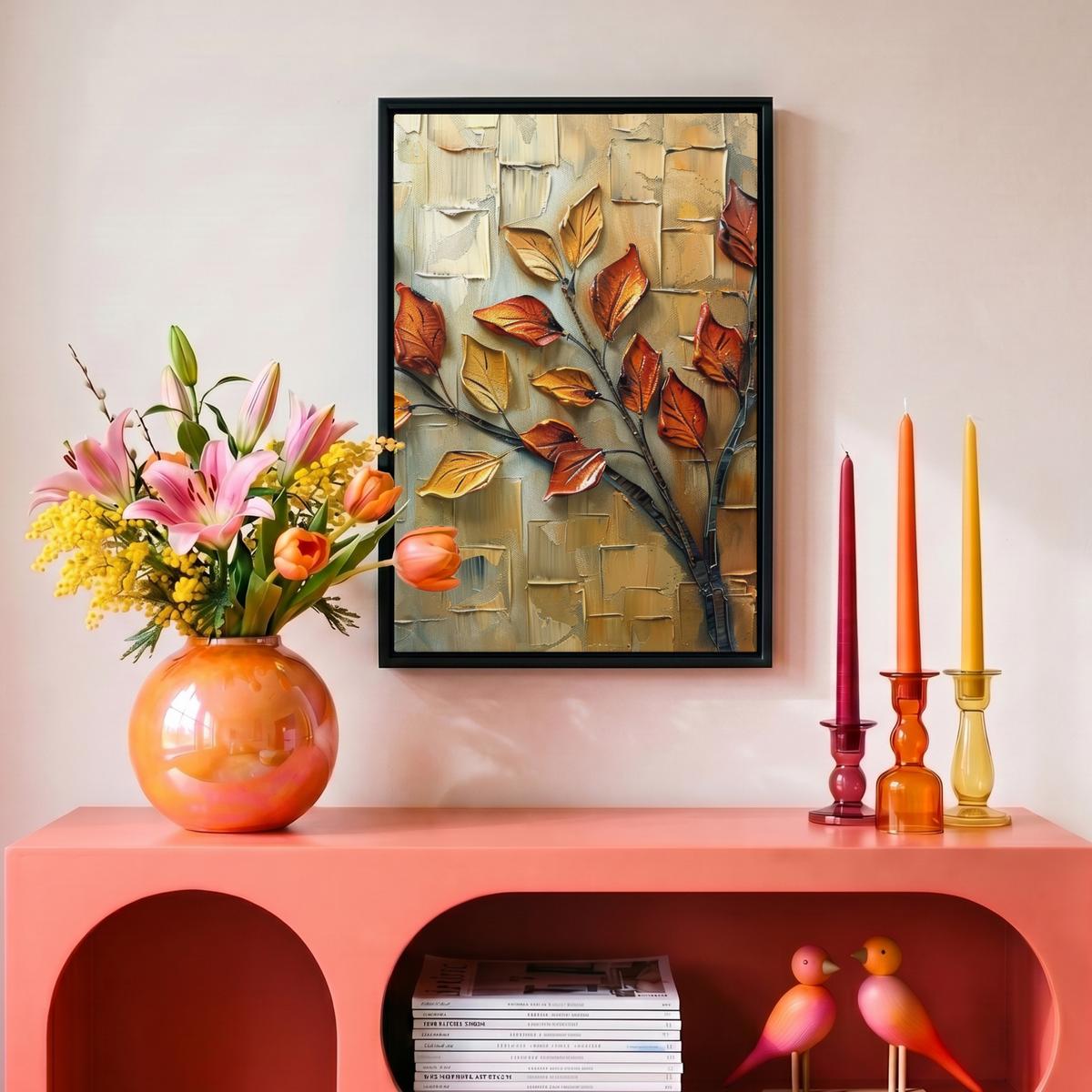 LEINWAND Bilder mit Rahmen - Baum - Abstrakt - Natur - Kunst - 20x30 - Goldfarben, Textil (20/30cm) - MuchoWow