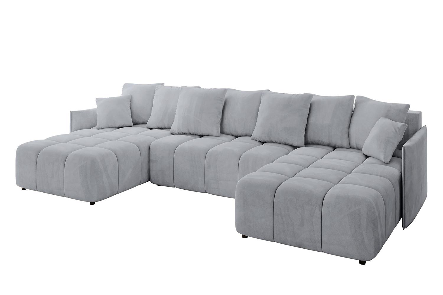WOHNLANDSCHAFT LONLI-U 355x189x68 Hellgrau Velours - Titanfarben, Holzwerkstoff/Kunststoff (355/68/189cm) - ALTDECOR