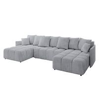 WOHNLANDSCHAFT LONLI-U 355x189x68 Hellgrau Velours - Titanfarben, Holzwerkstoff/Kunststoff (355/68/189cm) - ALTDECOR
