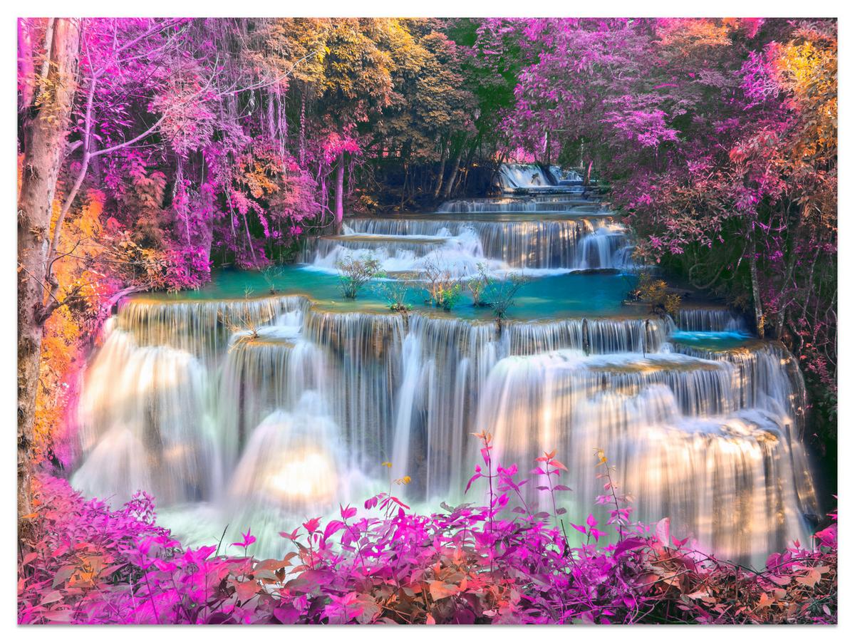 FOTOTAPETE für Schlafzimmer Wasserfall Pinker Wald Fantasie 300x210 - Türkis/Beige, Papier (300/210cm) - Muralo