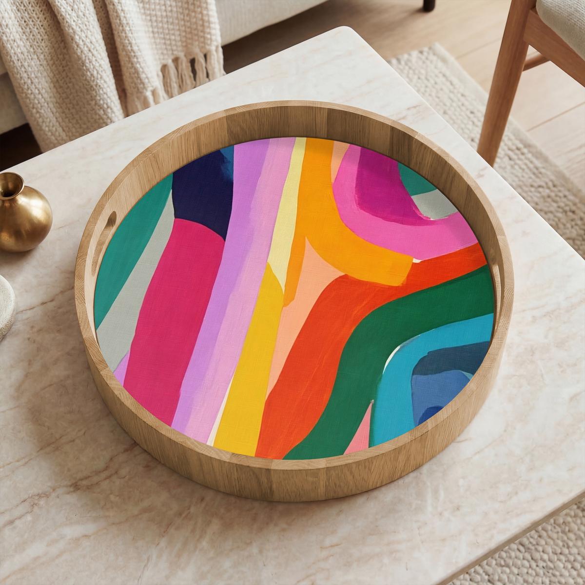 TABLETT Abstrakt - Bunt - Wellen - Linien 40x40 cm - Multicolor, Holz (40/5/5cm) - OnlyWow