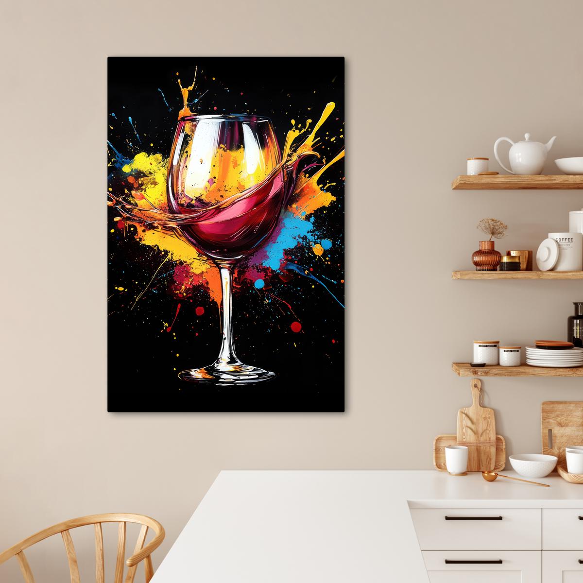 LEINWANDBILD Wein - Glas - Graffiti - Getränk - Rot - Farbe Deko XXL 80x120 cm - Weinrot, Textil (80/120cm) - MuchoWow