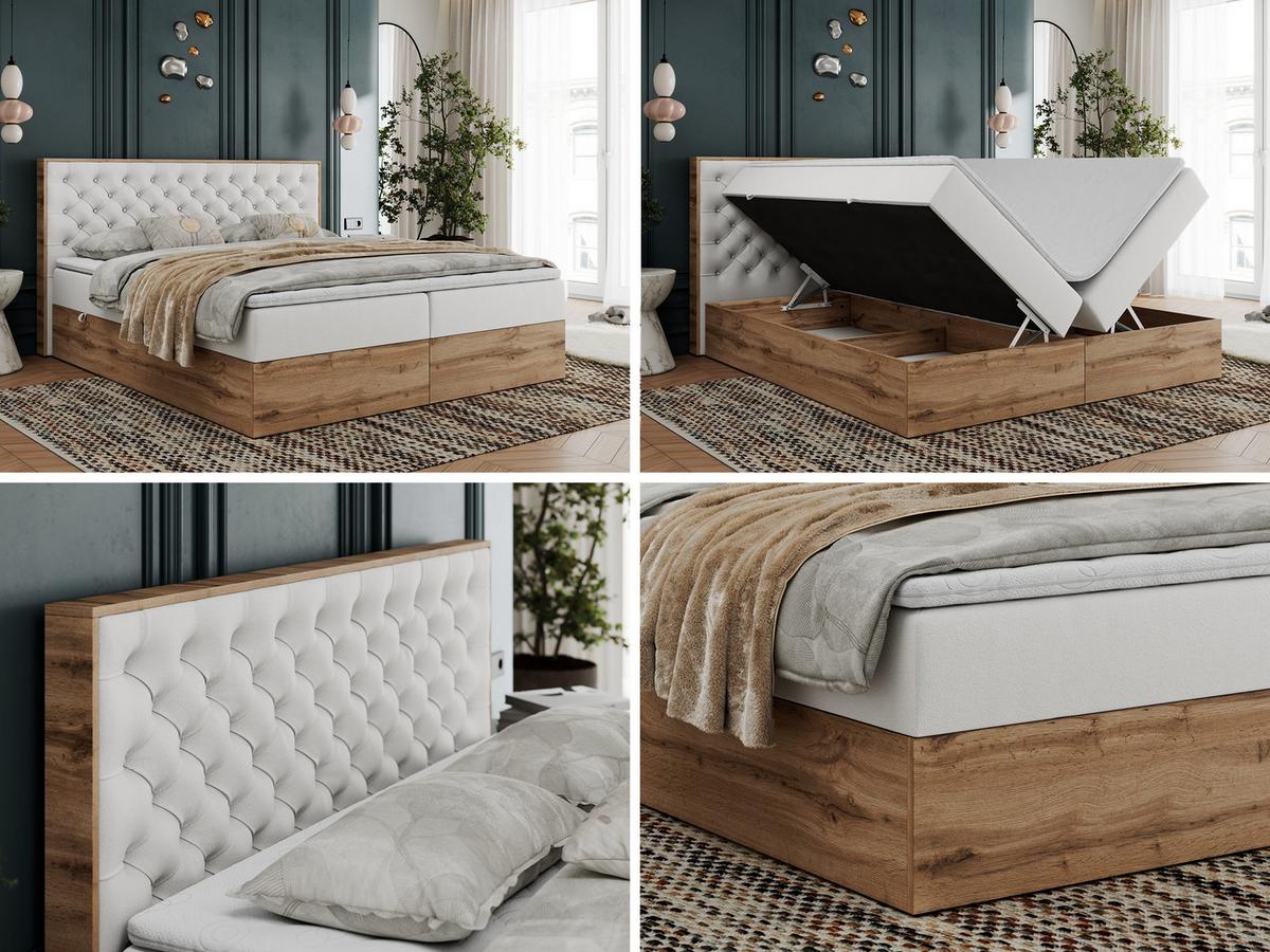 BOXBETT ALBERO 3 - 120/200 Weiß Kunstleder - H3 - Weiß, Holz/Textil (120/200cm) - MKS