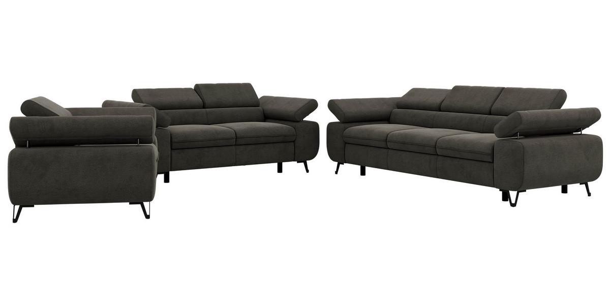 SITZGARNITUR PETER 1+2+3 - Dunkelgrau Velvet - Dunkelgrau/Schwarz, Textil/Metall (262/76/99cm) - MKS