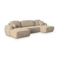 WOHNLANDSCHAFT SAVONA K Beige Plüsch-Stoff mit Schlaffunktion - Beige/Schwarz, Holz/Kunststoff (320/90/148cm) - MASSENO