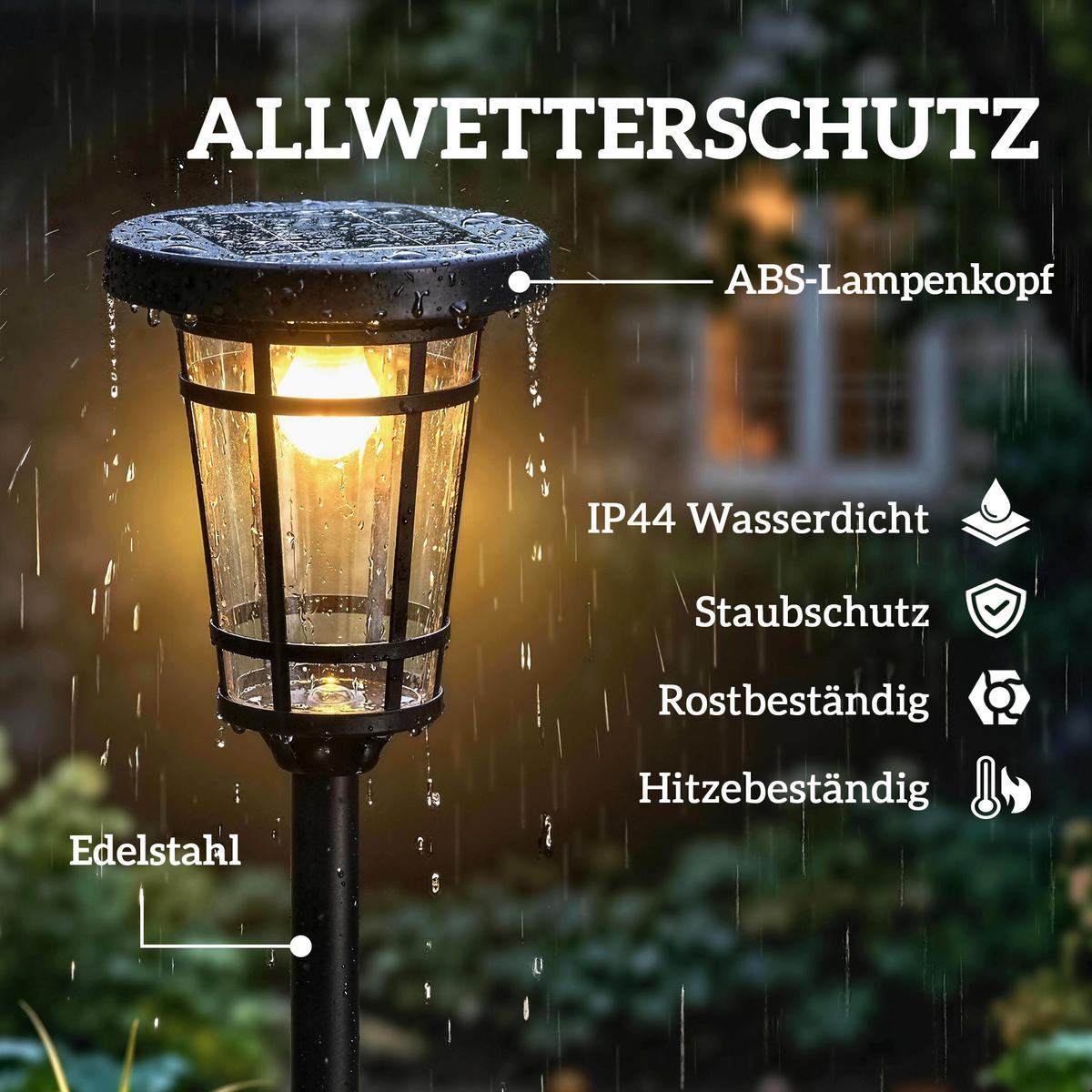 SOLARLATERNE 2ER-SET aus ABS, Edelstahl Schwarz - Schwarz, Metall (23.5/23.5/180cm) - Outsunny