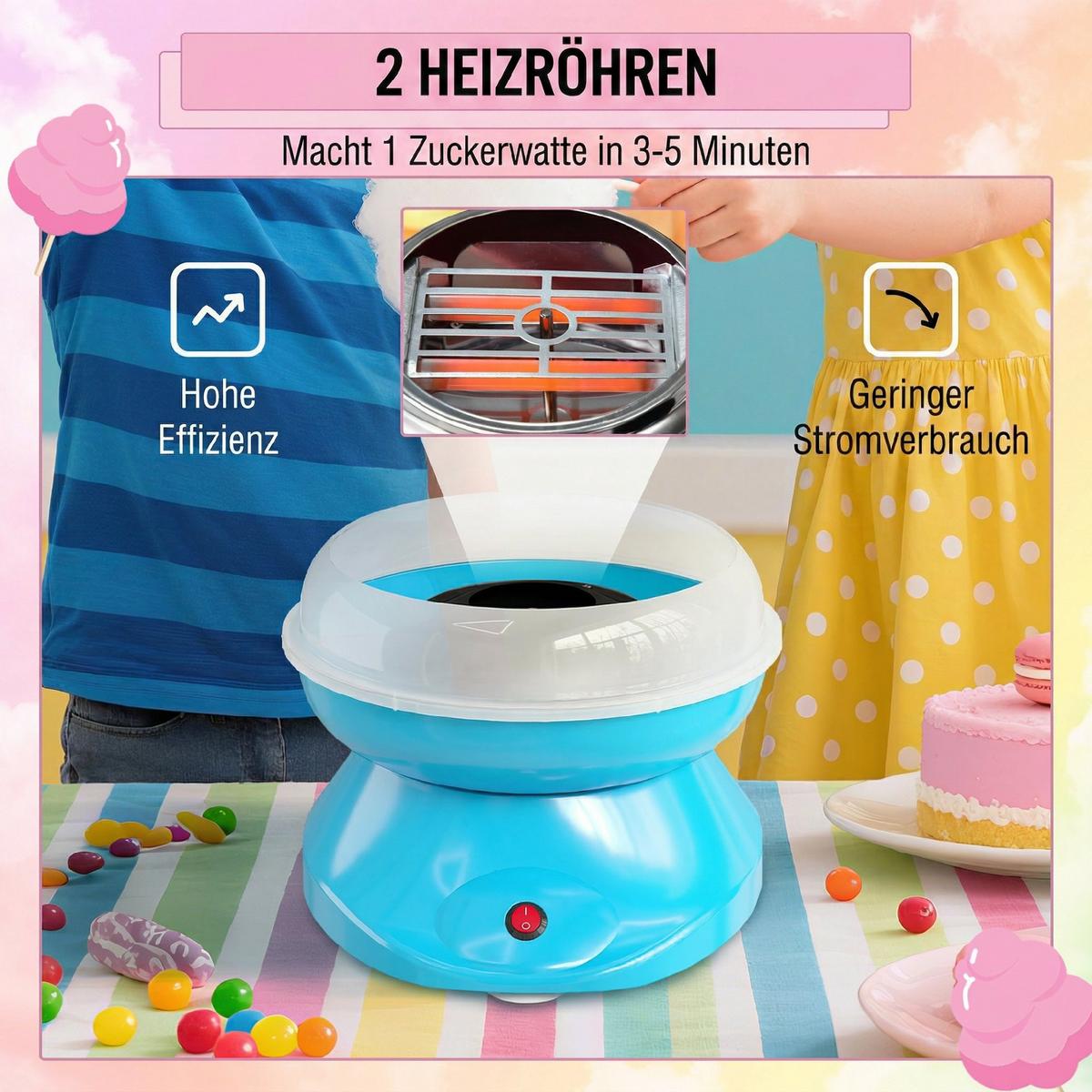 ZUCKERWATTE-MASCHINE Edelstahl Kunststoff Blau - Blau, Metall (26/18/27cm) - HOMCOM