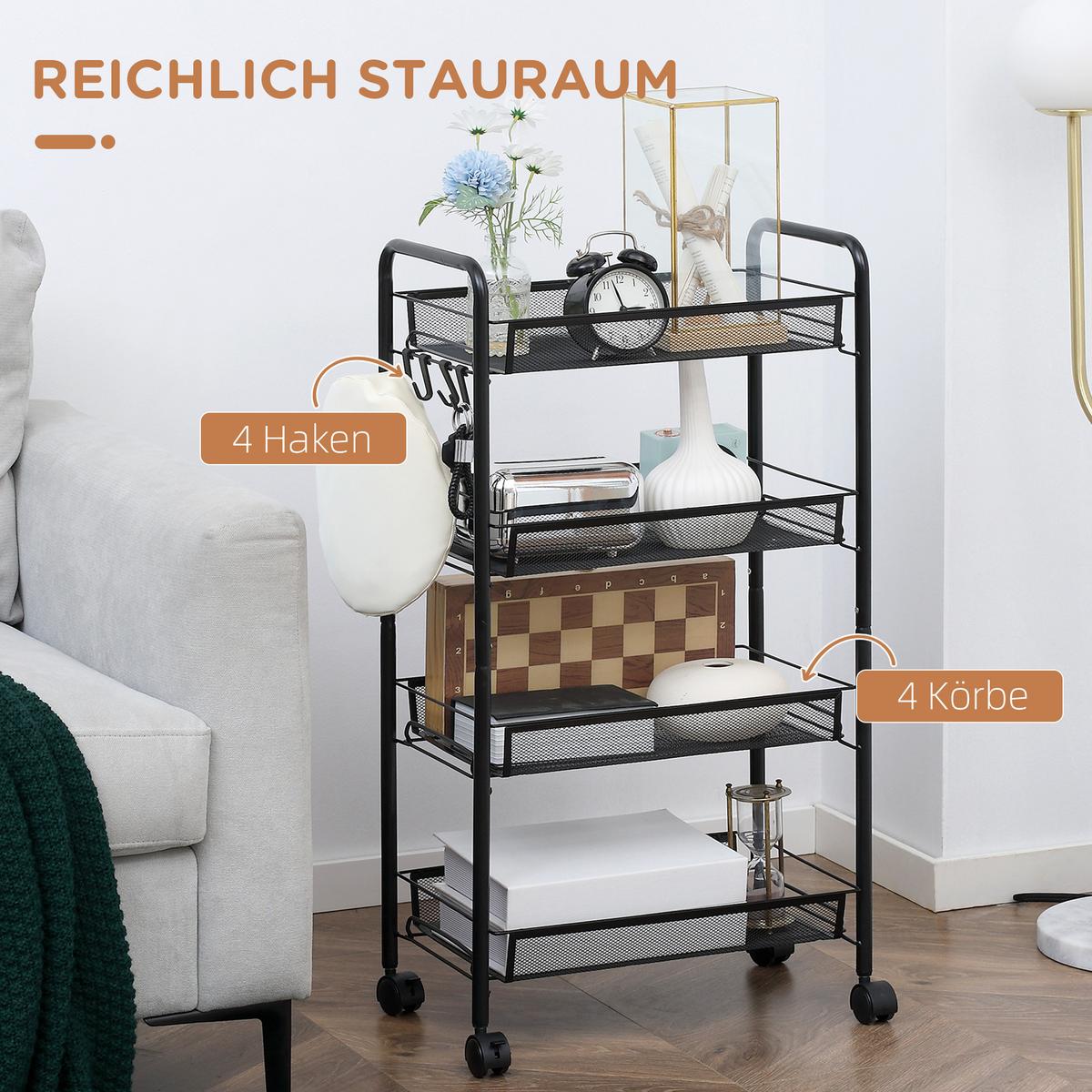 SERVIERWAGEN abnehmbar, Stahl, Schwarz - Schwarz, Metall (26.5/84/45cm) - HOMCOM