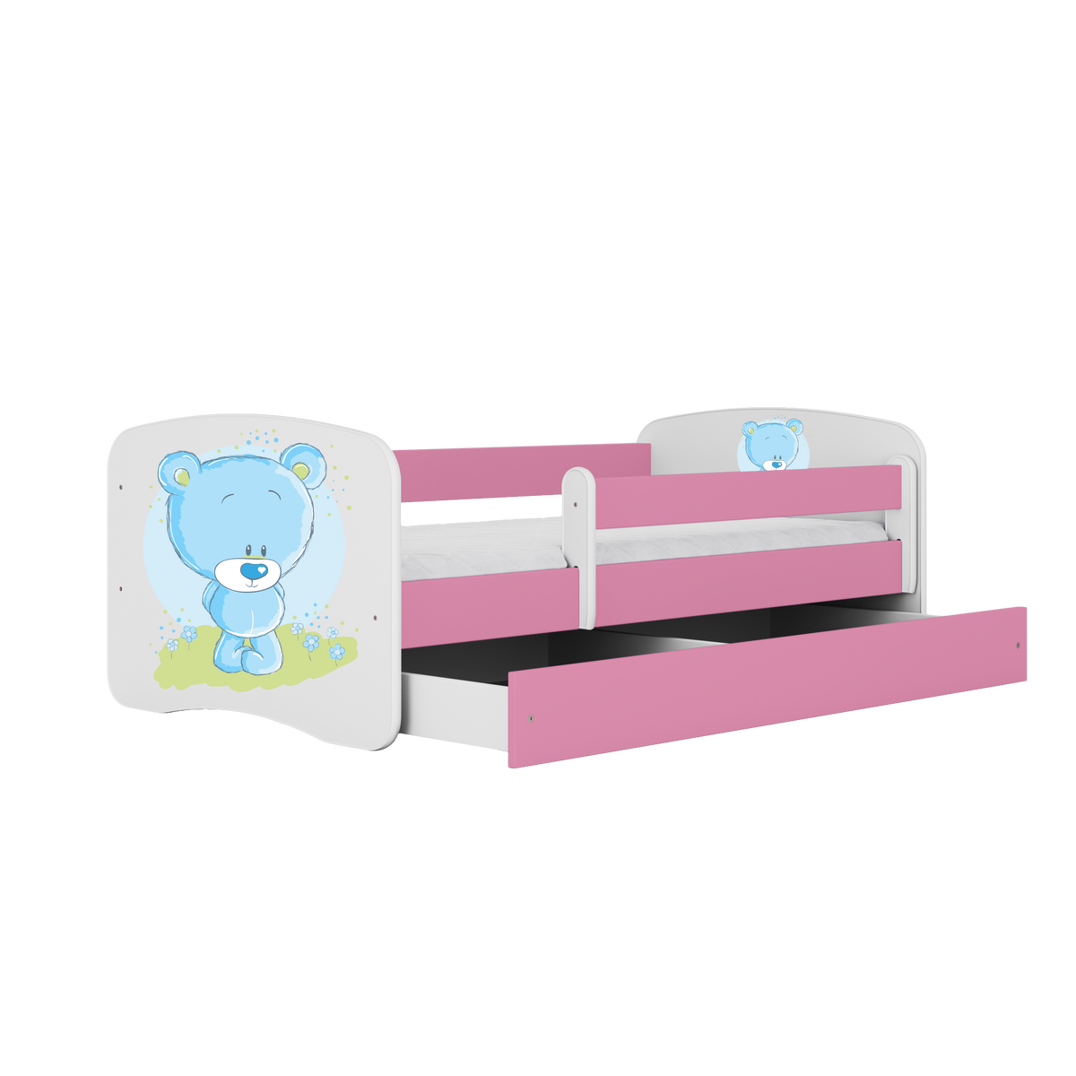 KINDERBETT blauer Teddybär Blumen mit Schublade und Matratze 140/70 - Rosa, Holzwerkstoff (70/140cm) - RAUMHIRSCH FURNITURE