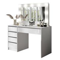 SCHMINKTISCH MADA mit Spiegel Weiß / Weiß hochglanz - Weiß Hochglanz, Holzwerkstoff (120/142/55cm) - Lookway