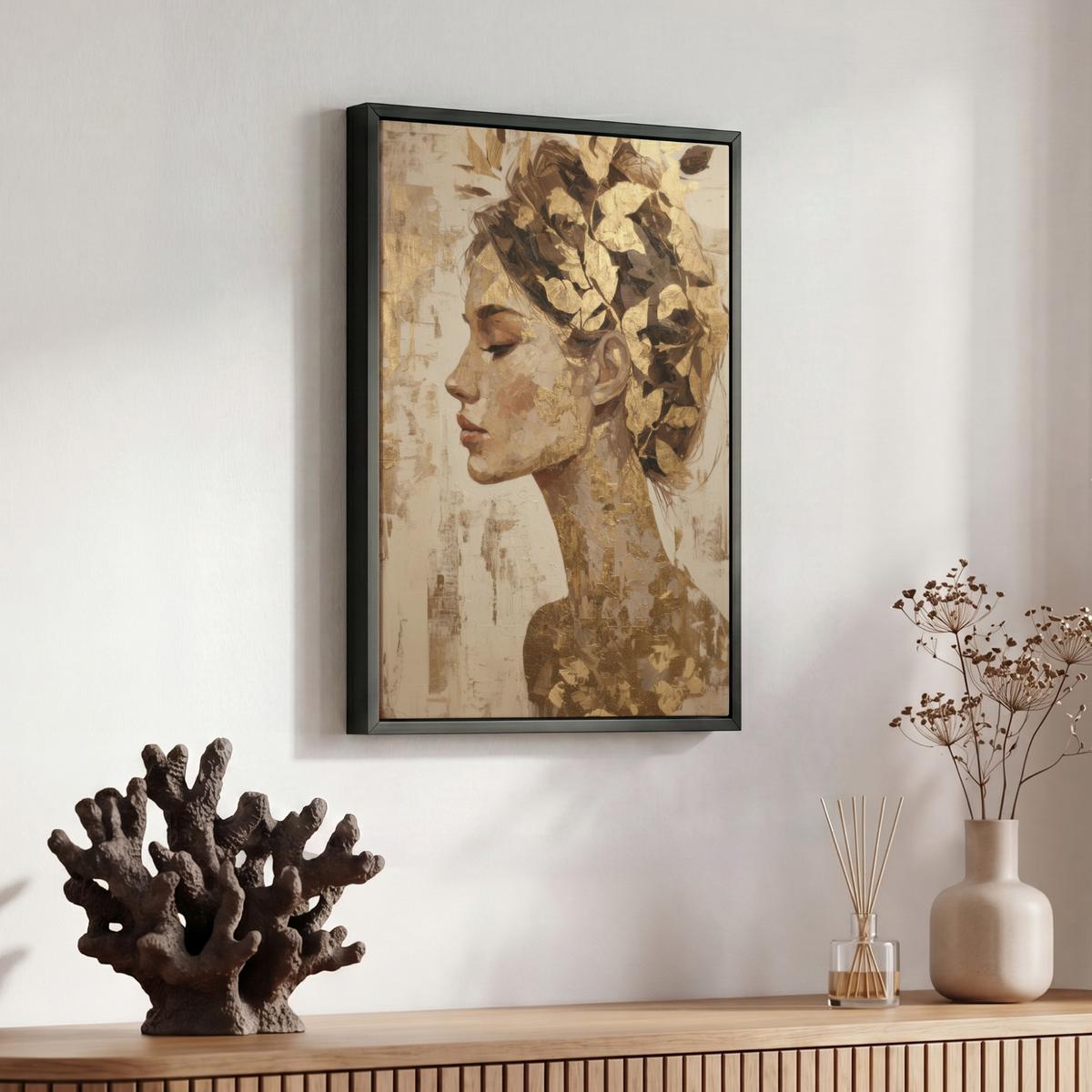 LEINWAND Bilder mit Rahmen - Frau - Gold - Abstrakt - Textur - 30x40 - Goldfarben, Textil (30/40cm) - MuchoWow