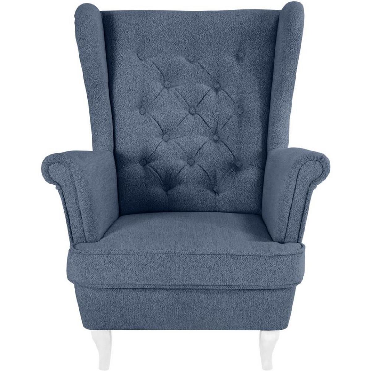 CHESTERFIELD-SESSEL Falco dunkelblau mit Weiß Holzbeinen - Dunkelblau/Weiß, Holz/Textil (82/102/92cm) - Beautysofa