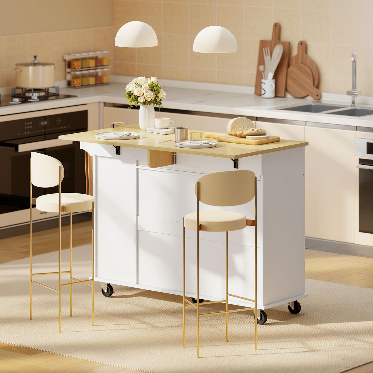 KÜCHENINSEL MDF Weiß - Silberfarben/Weiß, Holzwerkstoff/Metall (65/91/129cm) - HOMCOM