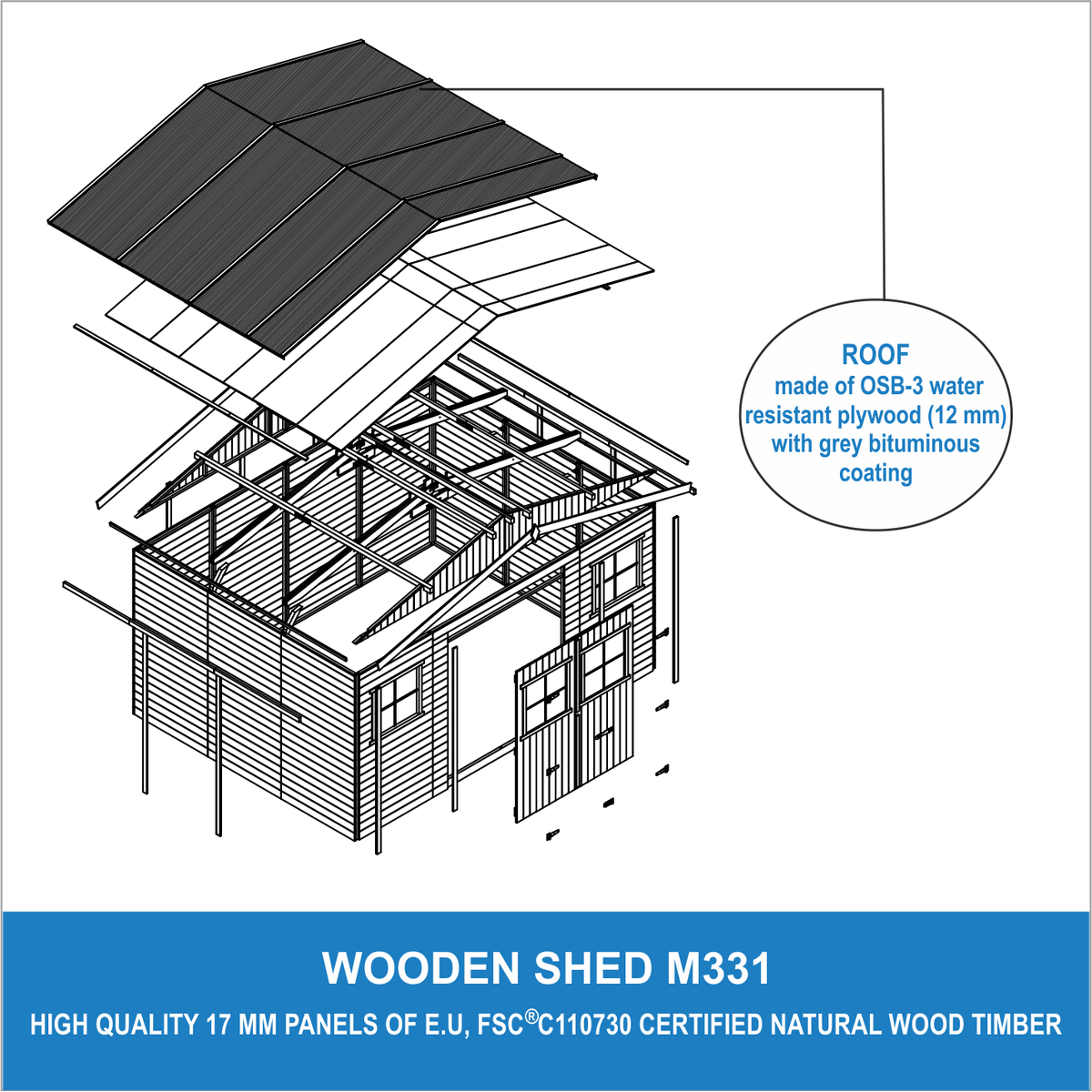 HOLZ-GARTENHAUS H246 x 418 x 320 cm/ 12 m² - Beige, Holz (418/246/320cm) - Timbela