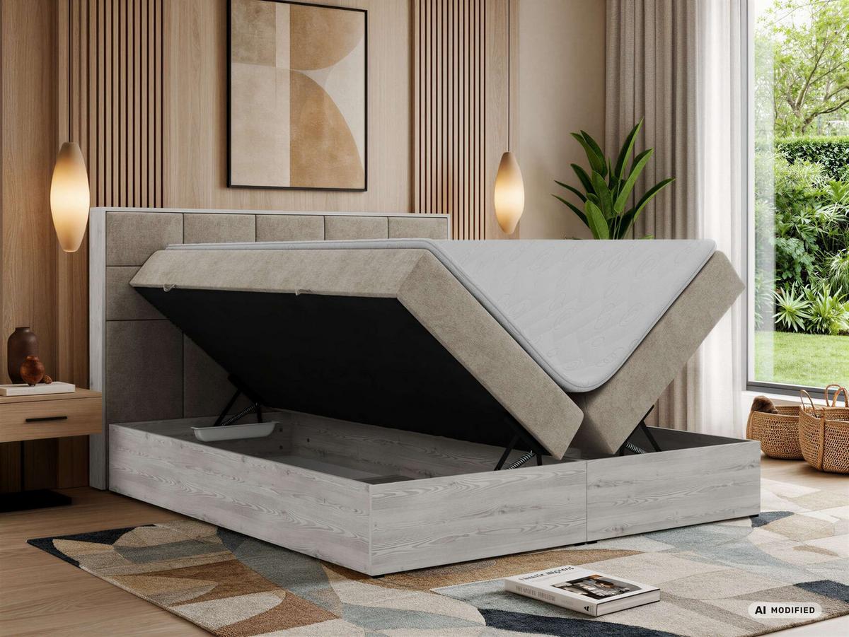BOXBETT ALNOR 140/200 Greige Stukture - Topper Visco - H3 - Greige/Schwarz, Kunststoff/Textil (140/200cm) - MKS