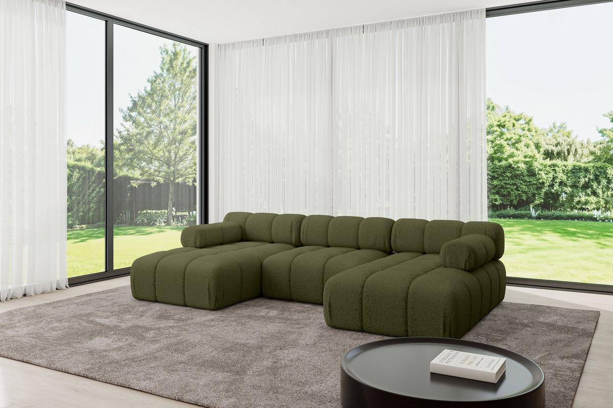 WOHNLANDSCHAFT modulares Sofa Tesso-U1 - 285x160x70 cm Grün Bouclé - Grün, Holzwerkstoff/Textil (285/70/160cm) - ALTDECOR