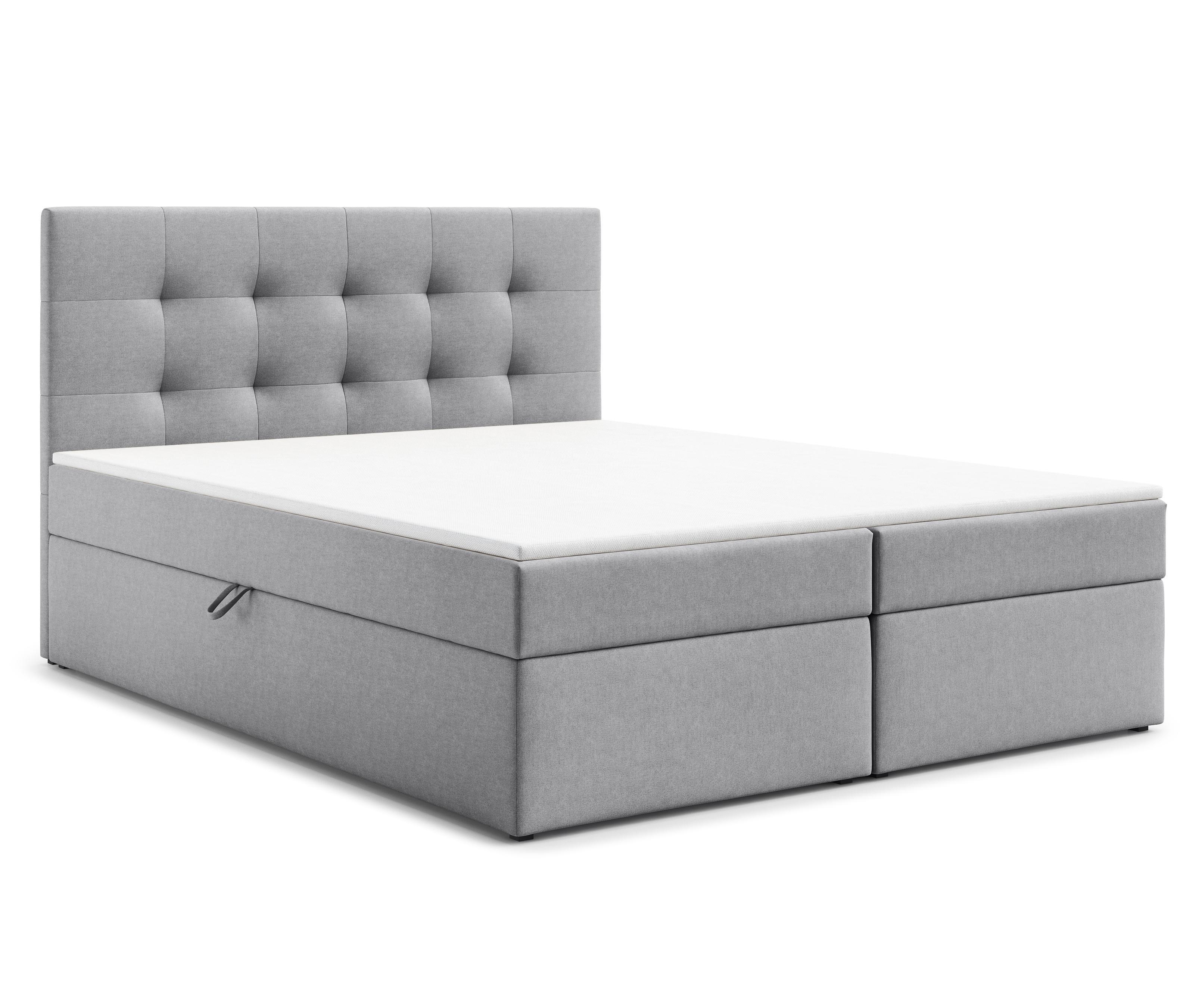 BOXBETT GALATA 160x200 cm mit Bettkasten und Matratze - Grau + TOPPER - Schwarz/Grau, Holz/Holzwerkstoff (160/200cm) - AX Living